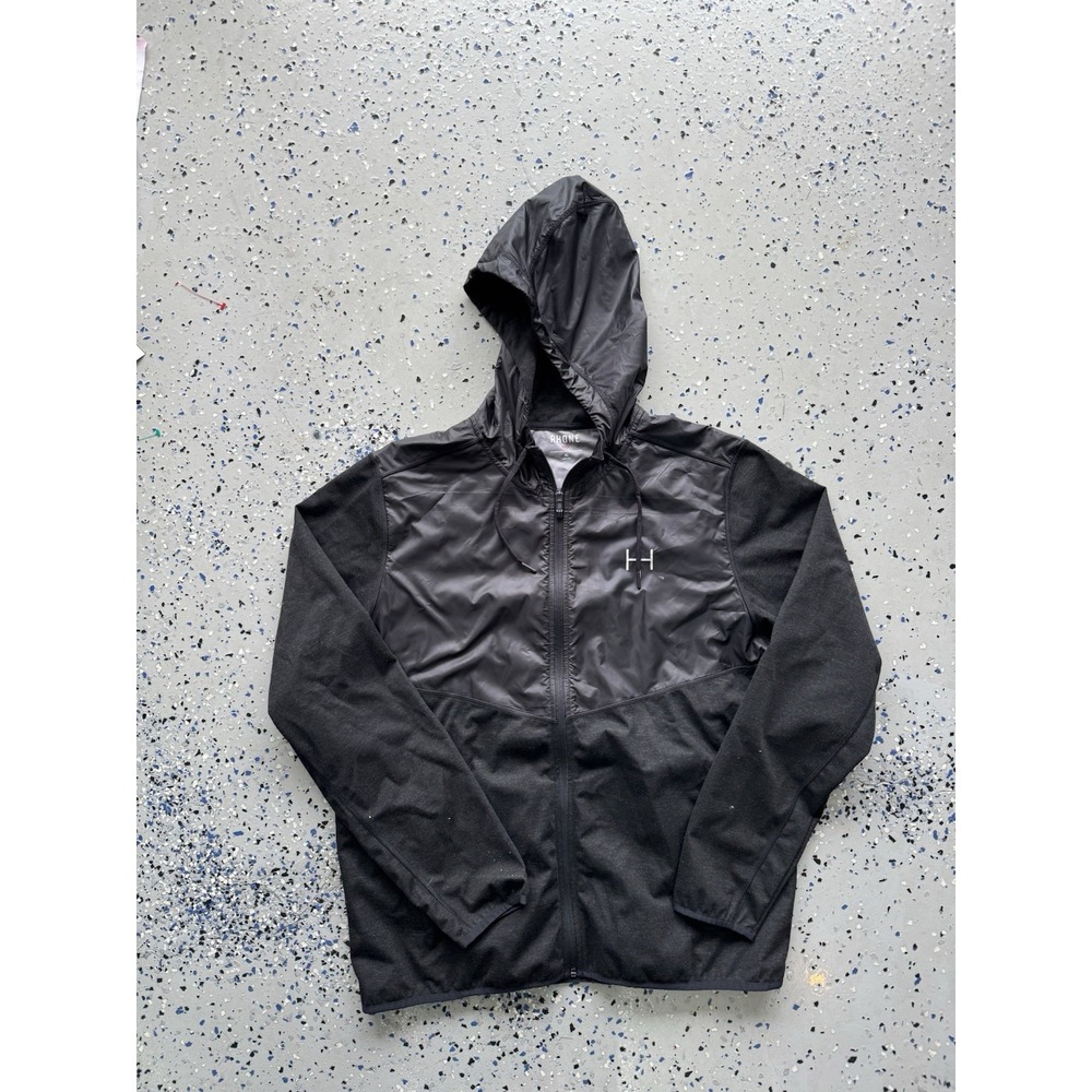Rhone Jacket Mens XLarge Black Tech Terry Hybrid Full Zip Hooded Active Jacket - Picture 1 of 4